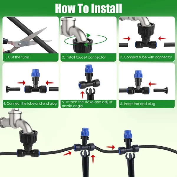 75FT Drip Irrigation System Kit for Garden – Complete Automatic Watering System with Adjustable Misting Nozzles for Lawn, Greenhouse & Flower Beds
