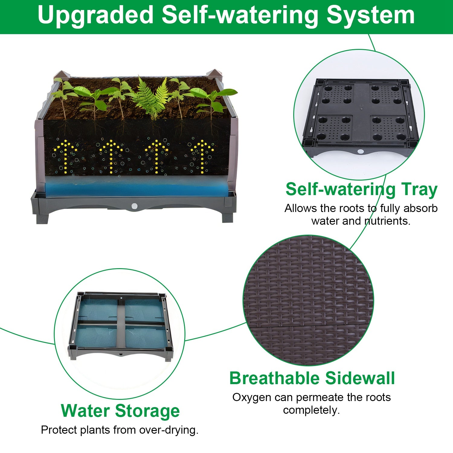 Self-Watering Raised Garden Bed – Elevated Planter Box for Vegetables, Herbs & Flowers