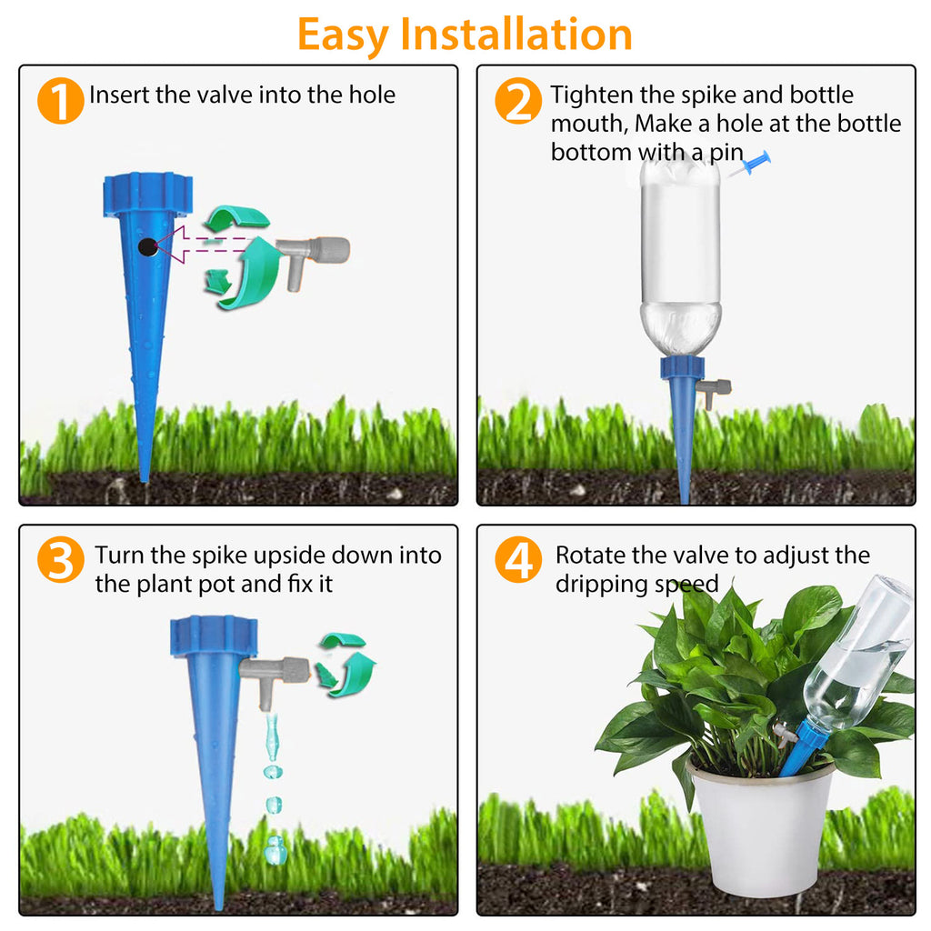Automatic Plant Watering Spikes with Adjustable Drip Valve (24 & 48-pc Sets)