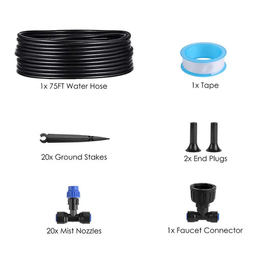 75FT Drip Irrigation System Kit for Garden – Complete Automatic Watering System with Adjustable Misting Nozzles for Lawn, Greenhouse & Flower Beds