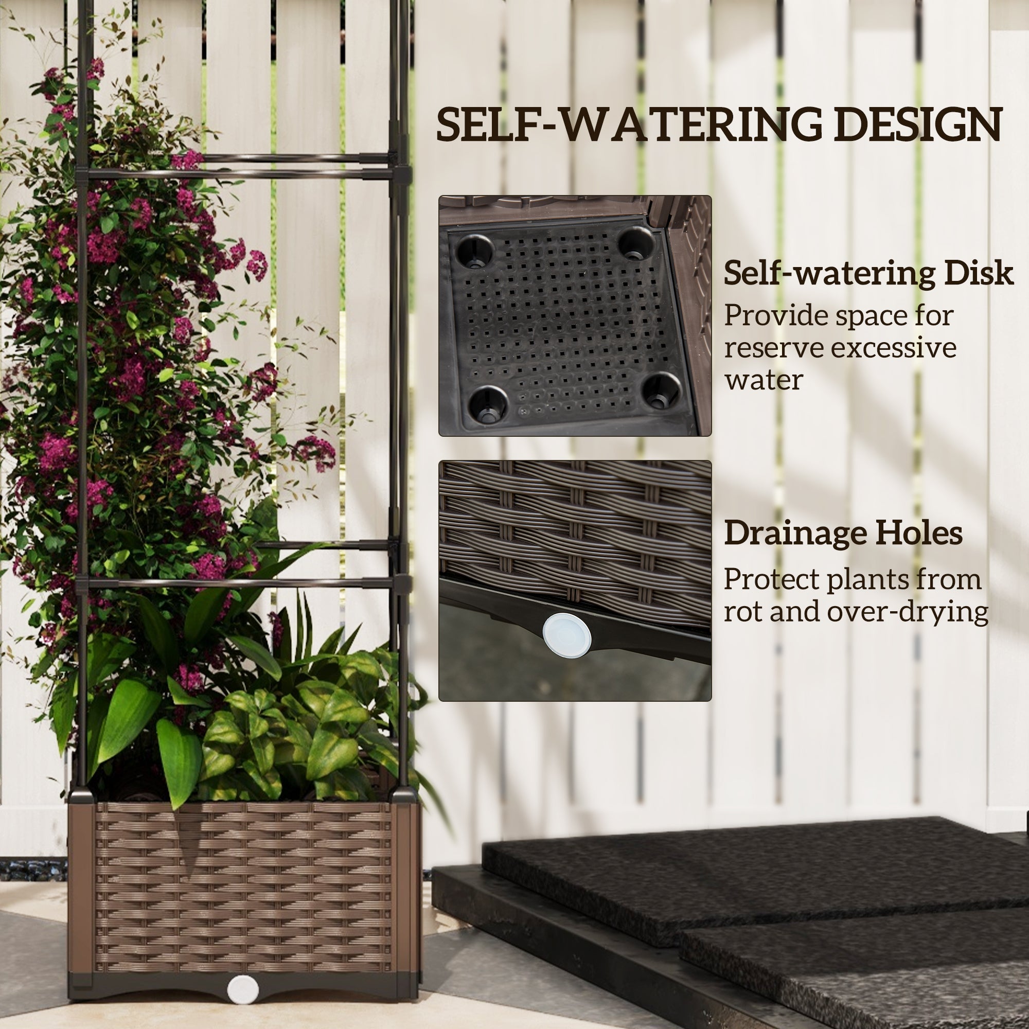 Self-Watering Raised Garden Bed with Trellis (69.7" Vertical Planter)