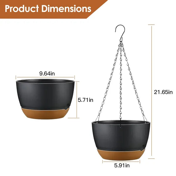 4PCS Self-Watering Hanging Planters with Drainage & Removable Tray – 9.6” Indoor & Outdoor Hanging Plant Pots for Herbs, Ferns & Flowers