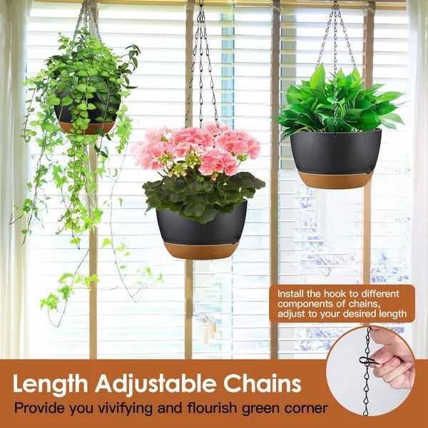 4PCS Self-Watering Hanging Planters with Drainage & Removable Tray – 9.6” Indoor & Outdoor Hanging Plant Pots for Herbs, Ferns & Flowers